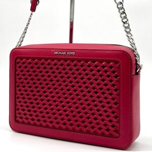 Michael Kors Jet Set Large Woven Crossbody Bag - Dark Raspberry